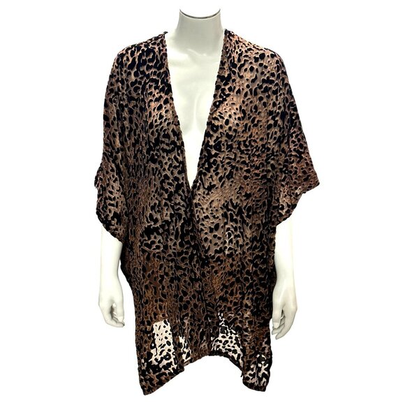 CCC Open Velvet Sheer Leopard Print Kimono Cardigan Cover Up One Size Fits Most - Picture 1 of 8